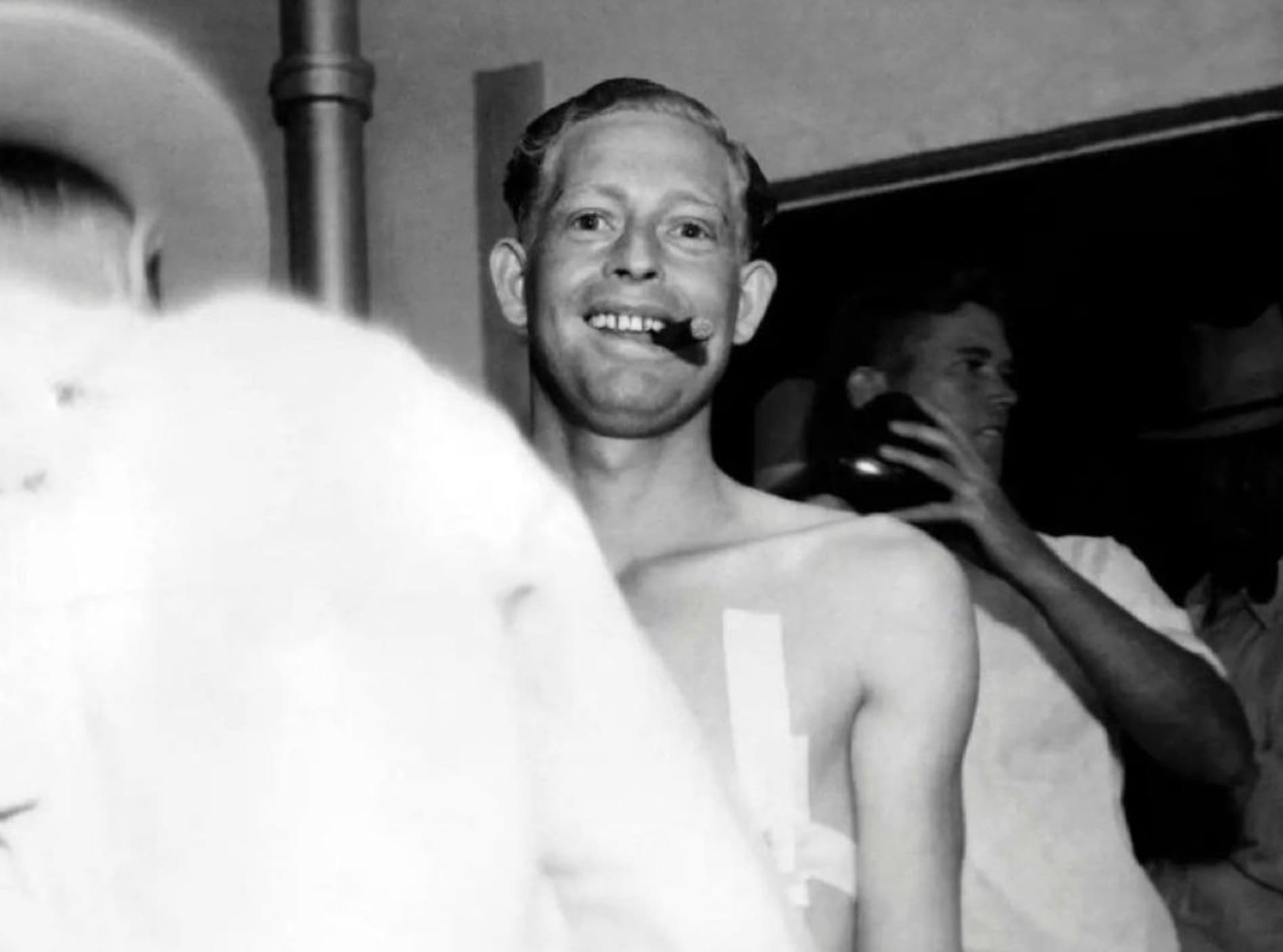 “Jack Sullivan was convicted of fatally shooting railroad officer John Bradbury in a gunfight. This photo was captured of him smoking a cigar with a smile on his face just moments before being executed by lethal gas at the state prison on May 17, 1936 in Florence, Arizona.”